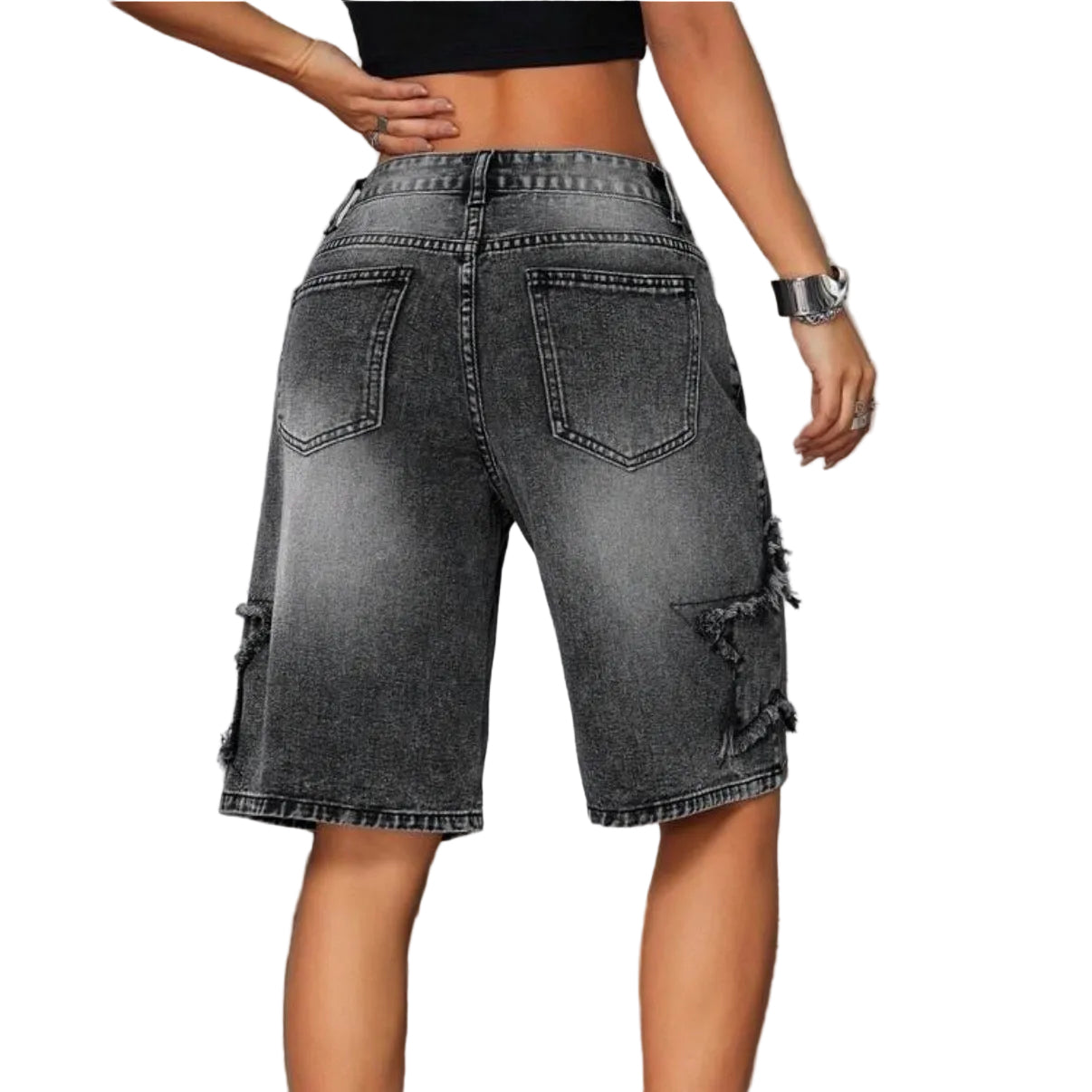 Star Washed Low-Waist Women Denim Shorts