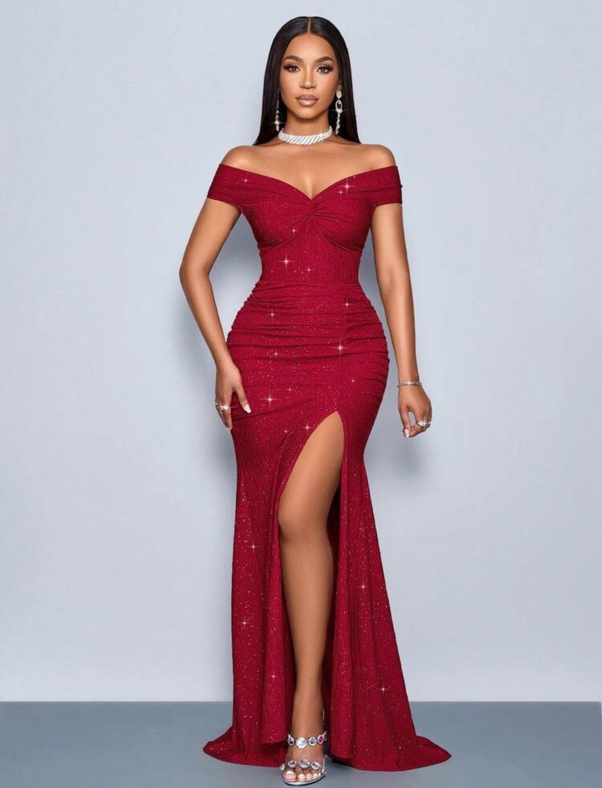 Elegant Solid Color Off Shoulder Twist Cutout