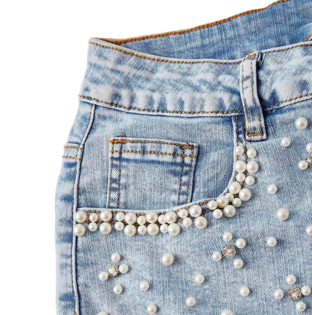 SYXZNM Women's Fashion Pearl Decor Denim Mini Skirt