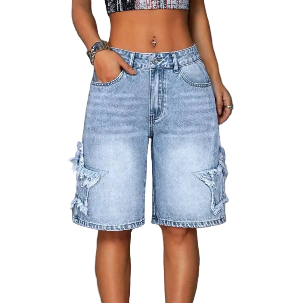 Star Washed Low-Waist Women Denim Shorts