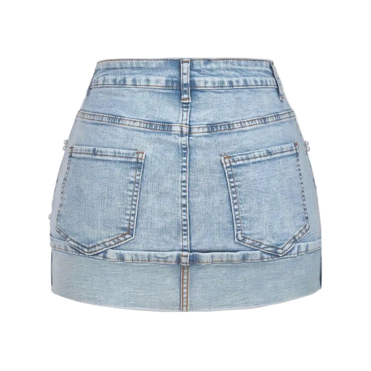 SYXZNM Women's Fashion Pearl Decor Denim Mini Skirt