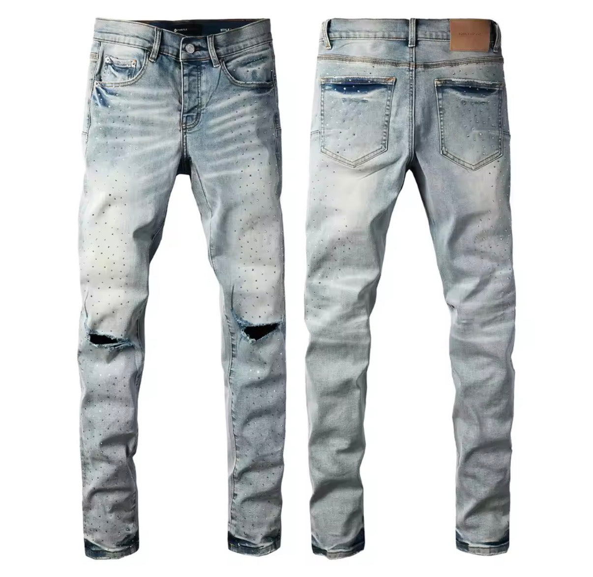 American Jean Print Pants 9089 Style High Waist Loose Fit Straight Leg Blue