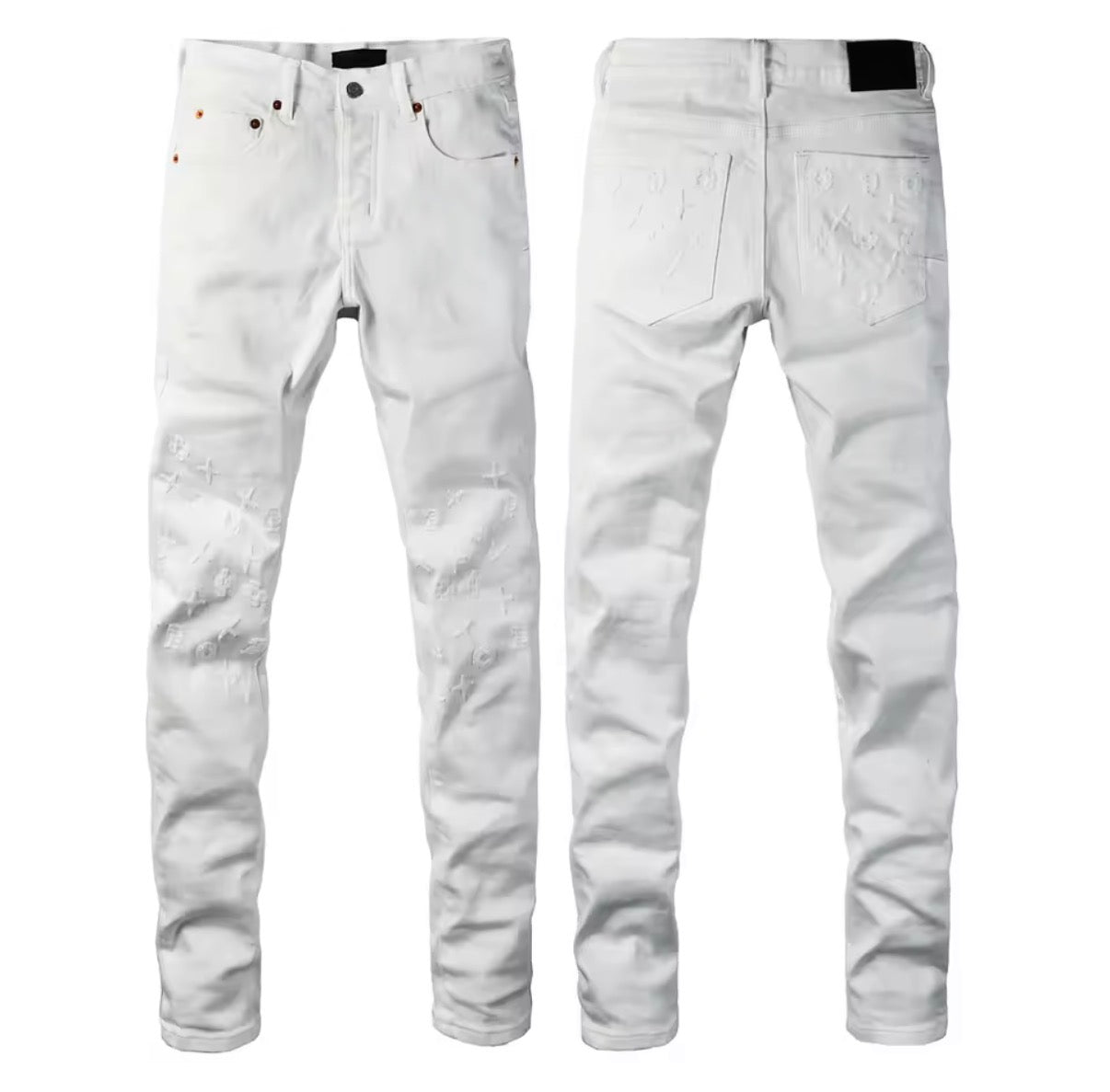 American Jean Print Pants 9089 Style High Waist Loose Fit Straight Leg Blue