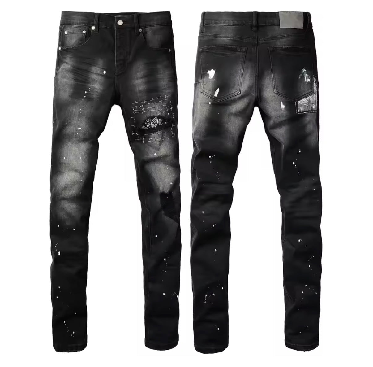 American Jean Print Pants 9089 Style High Waist Loose Fit Straight Leg Blue